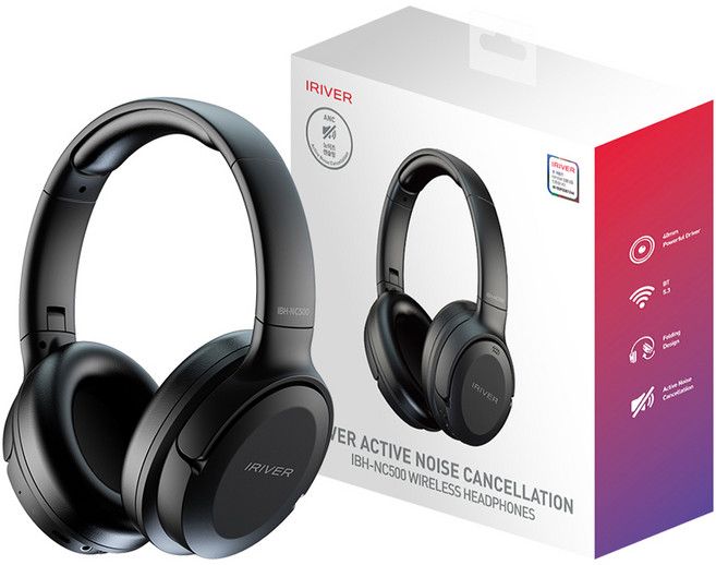 아이리버 노이즈 캔슬링 무선 헤드셋 IBH-NC500 블랙 23시간 블루투스