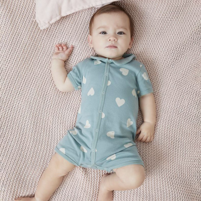 PETIT BATEAU 小帆船 嬰幼兒薄荷綠愛心連身褲 NUM42NB35FTQ