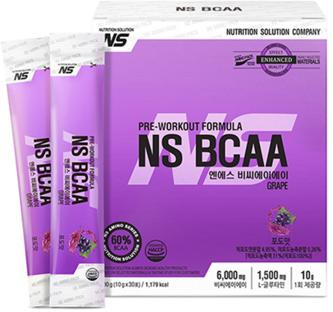 엔에스 BCAA 스틱 아미노산 보충제 포도맛 30p, 300g, 1개