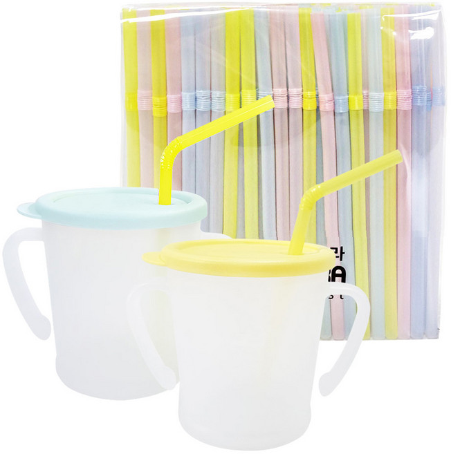 아가프라 뉴매직 빨대컵 2p 300ml +빨대 200p 세트, 핑크, 1세트