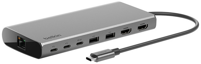 벨킨 Connect 범용 USB C 8 in 1 듀얼 디스플레이 코어 허브 INC015bt, 실버그레이, 1개