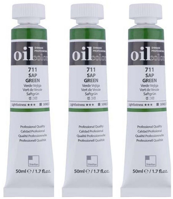 신한화구 전문가 유화물감 3개입, 50ml, 711번 샙 그린