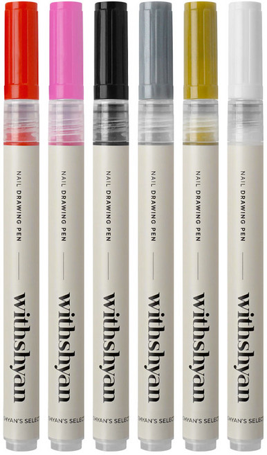 위드샨 셀렉션 네일 드로잉 펜 6종 세트, 블랙, 화이트, 실버, 골드, 핑크, 레드, 1세트