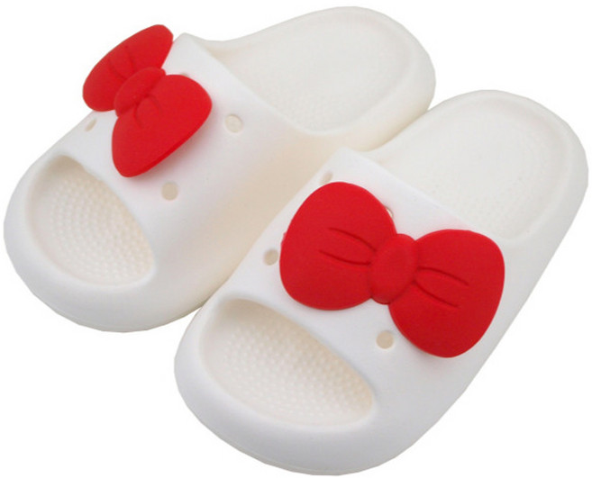 여아용 키치빨강리본 크림 슬리퍼