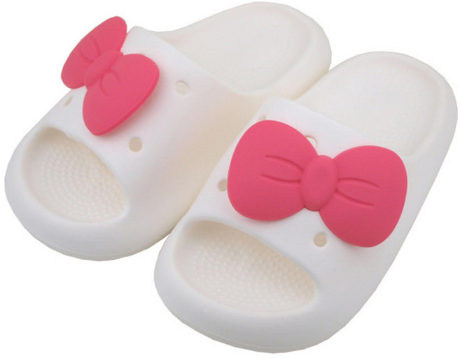 여아용 키치핑크리본 크림 슬리퍼
