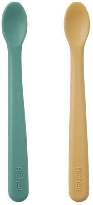 릿첼 유아용 실리콘 이유식 스푼 2종 세트 S, 인디그린 + 버터옐로우, 1세트