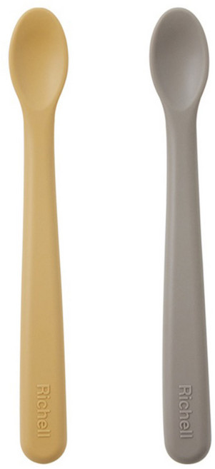 릿첼 유아용 실리콘 이유식 스푼 2종 세트 S, 코지그레이 + 버터옐로우, 1세트
