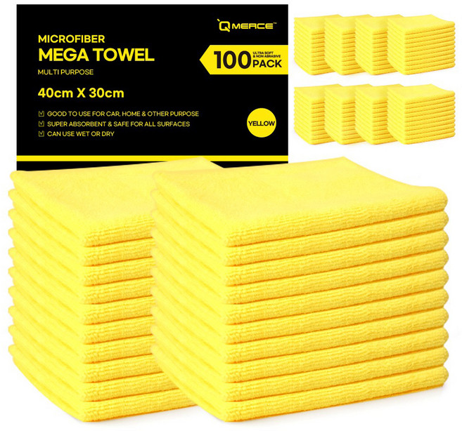 큐머스 극세사 메가 다용도 세차타월 100p, 옐로우, 1개