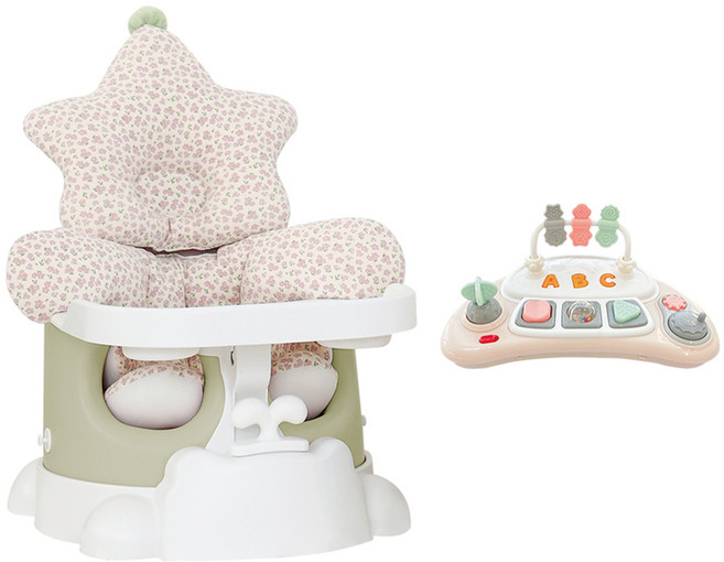 젤리맘 무나부스터체어 의자+카트+트레이+스텔라2종+토이 세트, 올리브(의자, 카트, 트레이), 핑크(짱구베개, 라이너), 베이지(토이), 1세트