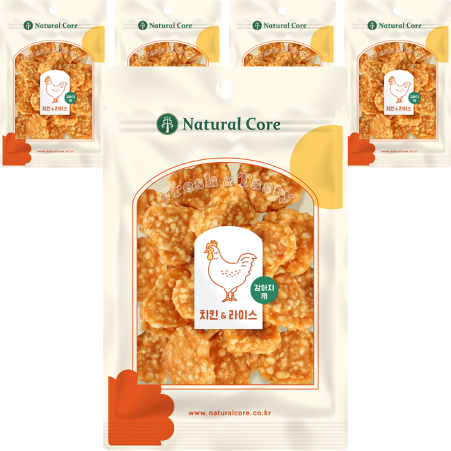 네츄럴코어 강아지 건조간식, 혼합맛(치킨/라이스), 100g, 5개