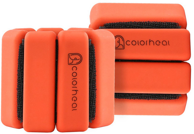 컬러힐 데일리 컴포터 웨이트 팔목 발목 실리콘 중량밴드 500g x 2p + 파우치 세트, 오렌지(밴드)