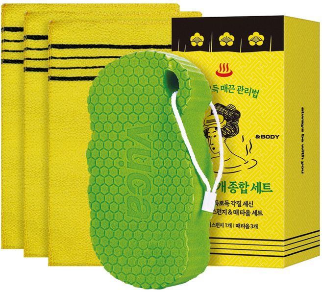 뷰카 뽀득뽀득 각질 세신 때 지우개 스펀지 + 때 타올 3p 세트상품, 혼합색상, 1세트