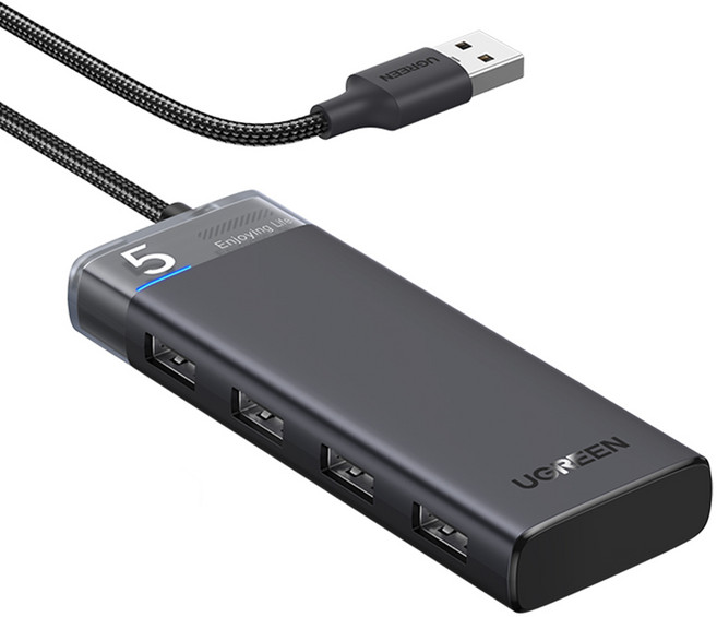 유그린 프리미엄 USB 3.0 고속 멀티 허브 CM653, 블랙, 1개