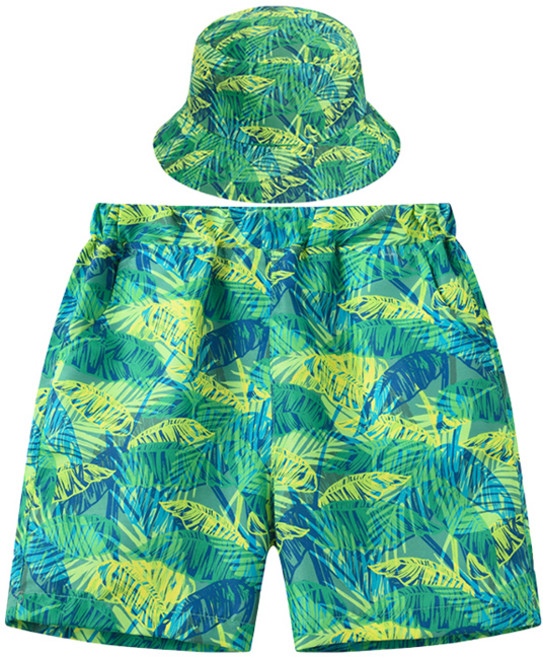 아이크레용 아동용 냉감 통기성 비치 반바지 팬츠 + 비치 벙거지 모자 세트