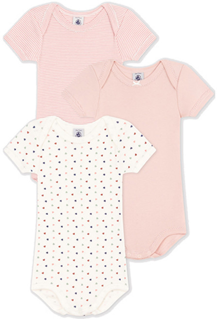 PETIT BATEAU 小帆船 嬰幼兒透氣迷你愛心棉質包屁衣3件組 NUM43NB89FMC