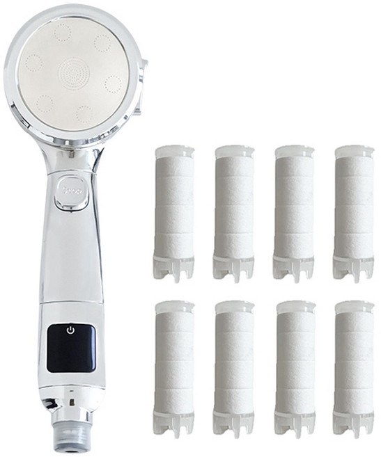 윈프라이스 온도체크 4way 필터 샤워기 + 전용필터 8p 세트, 1개, 실버(샤워기)