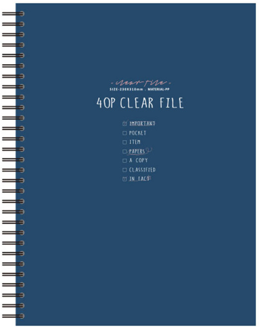 톡톡팬시 스프링 클리어 파일 40p, 네이비, 1개