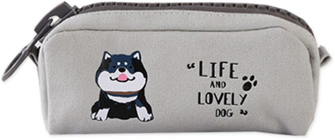 동아피엠에스 빅 지퍼 시바이누 디자인 대용량 필통 파우치, 그레이, 1개