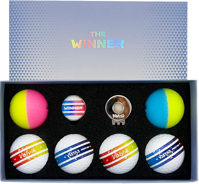 볼빅 더 위너 에디션 골프공 3피스 볼마커 선물 세트, 혼합색상, 6개입, 1세트