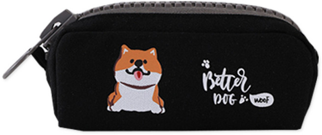 동아피엠에스 빅 지퍼 시바이누 디자인 대용량 필통 파우치, 블랙, 1개