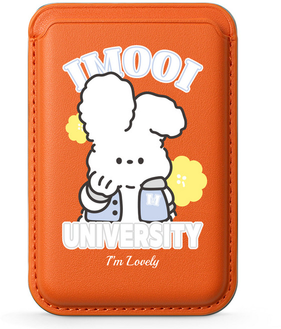 아이무이 아이폰 맥세이프 갤럭시 카드두장 가죽 포켓, 오렌지(새내기포소미), 1개