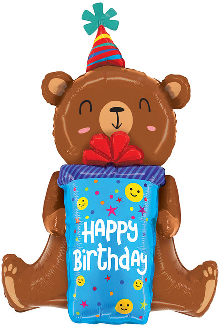 그라보벌룬 은박풍선 생일스마일리베어, 혼합색상, 1개