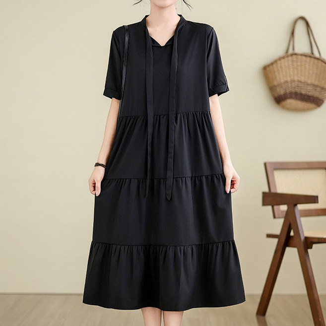 아뗄릭 주름 캉캉 리본넥 원피스 14146 빅사이즈 포함