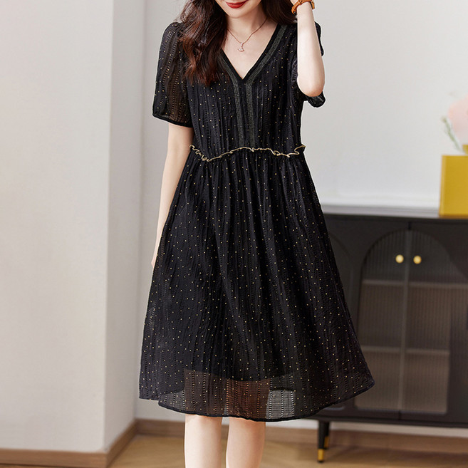 아뗄릭 브이넥 텐셀 도트 원피스 14186 빅사이즈 포함