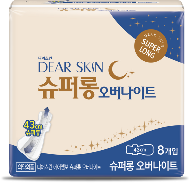 디어스킨 에어엠보 오버나이트 뉴 생리대 날개형, 슈퍼롱, 8개입, 1개