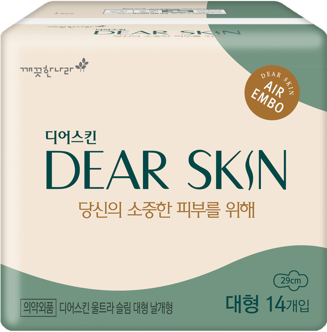 디어스킨 에어엠보 생리대 날개형, 대형, 14개입, 1개