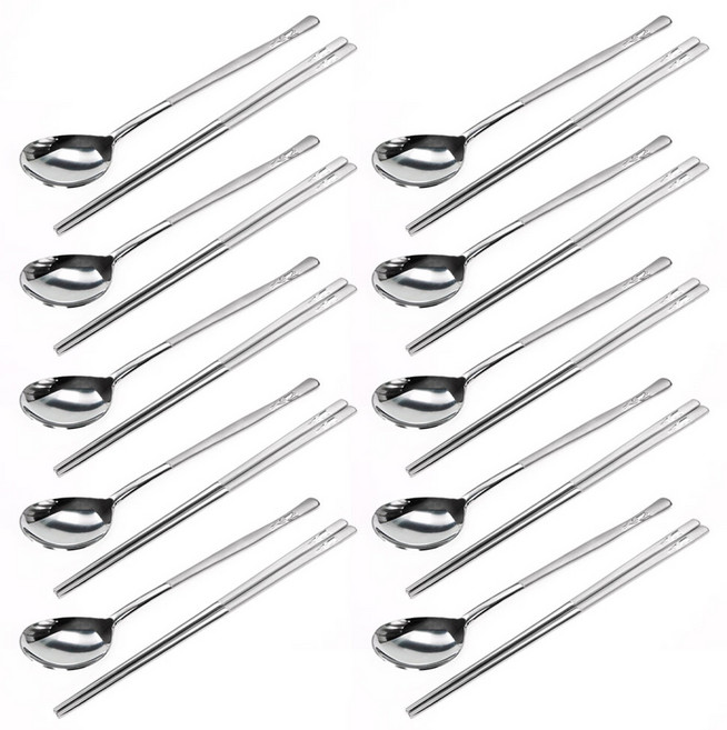 셰프라인 스텐304 튜울립 샌딩 스텐 수저 10벌 세트, 1세트, 숟가락 10p + 젓가락 10p