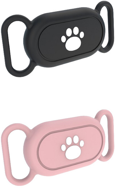 스토리링크 반려동물 삼성 스마트태그2 실리콘 펫 케이스 2종 세트, 블랙, 핑크, 1세트