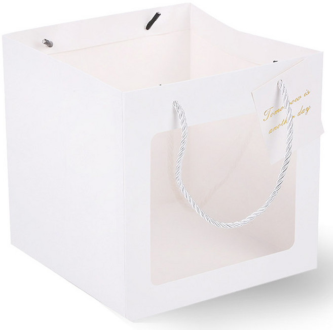 리드홈 꽃다발 화분 투명 정사각 윈도우 쇼핑백, 화이트, 10개