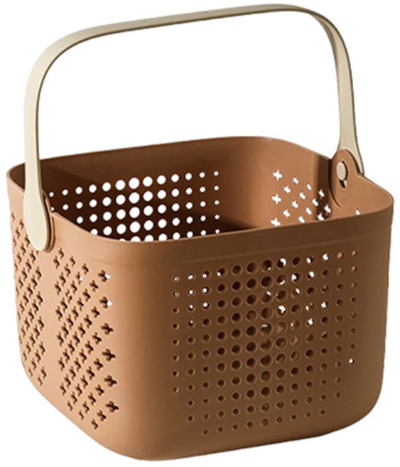블럭마트 욕실 휴대용 사각 목욕바구니, 브라운