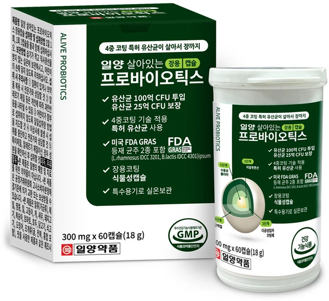 일양약품 일양 살아있는 프로바이오틱스 장용 캡슐 18g, 60정, 1개 - 쿠팡