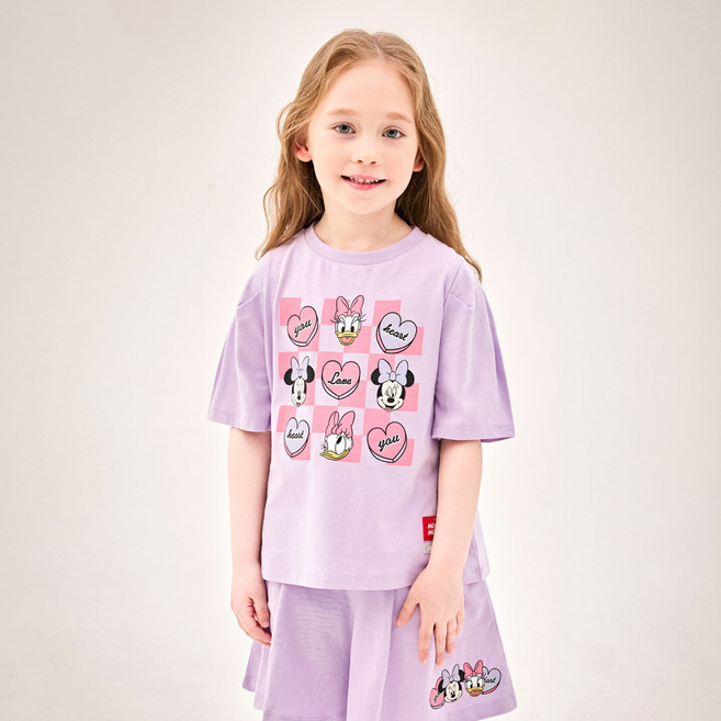 젤리스푼 여아용 통기성 디즈니 미키와 친구들 체커보드 하트 티셔츠