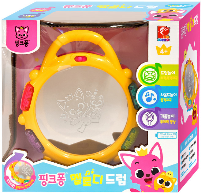 피노키오 핑크퐁 멜로디 드럼 완구, 노랑외다색, 1개