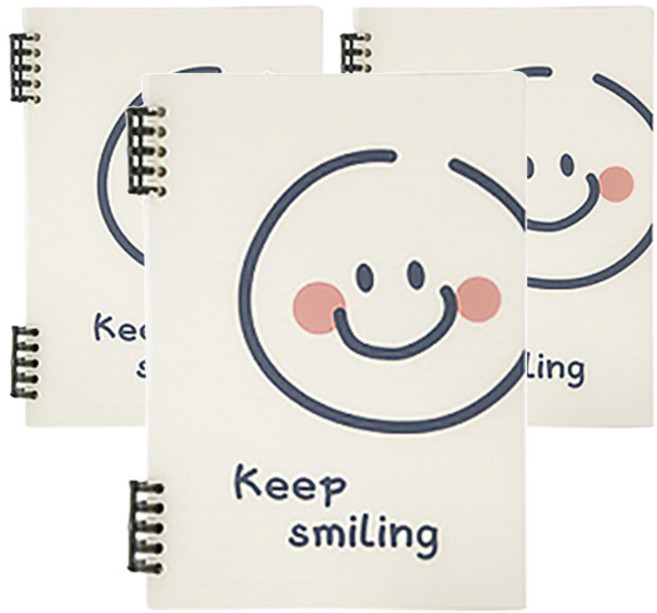 마켓감성 투명커버 코일 메모장, 스마일링, 3개