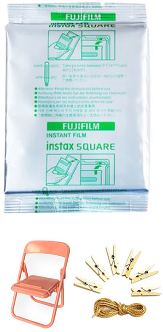 FUJIFILM 富士 instax 即時方形底片 10入 + 照片椅 + 照片繩組, 單一商品, 1套