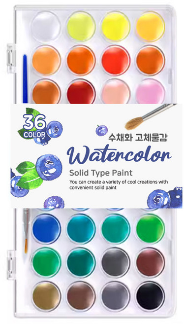 다다 수채화 고체 팔레트 물감 White, 36색