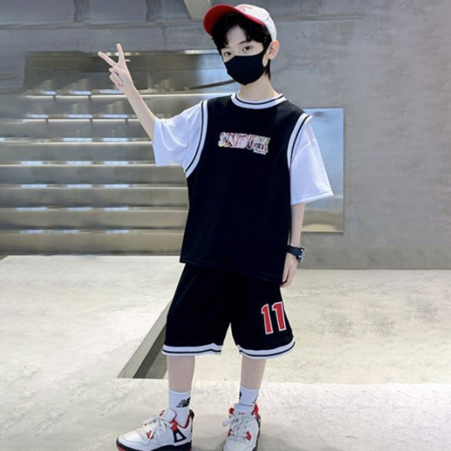 미소파파 남아용 냉감 통기성 슬램덩크 레이어드 상하의 세트