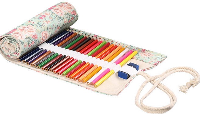 알로데 캔버스 리드 커튼 색연필 파우치 72색 82 x 20 cm, 10 꽃무늬, 1개