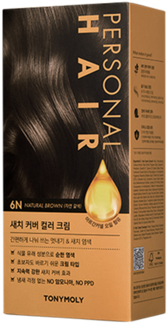 토니모리 퍼스널 헤어 새치 커버 컬러 크림, 6N(자연갈색), 1개