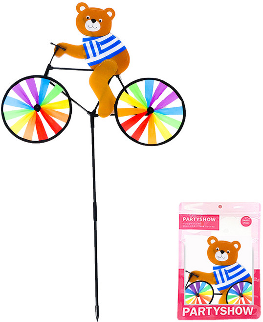 파티쇼 정원용바람개비 자전거타는곰돌이, 혼합색상, 1개