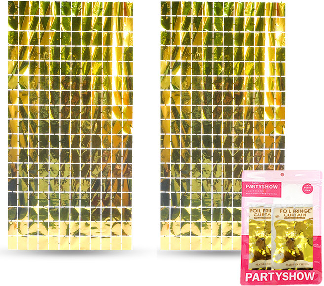 파티쇼 파티장식 은박 수술커튼 블럭 2p, 골드, 1개