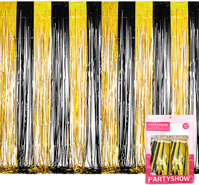 파티쇼 파티장식 은박 수술커튼 2p, 골드 + 블랙, 1개