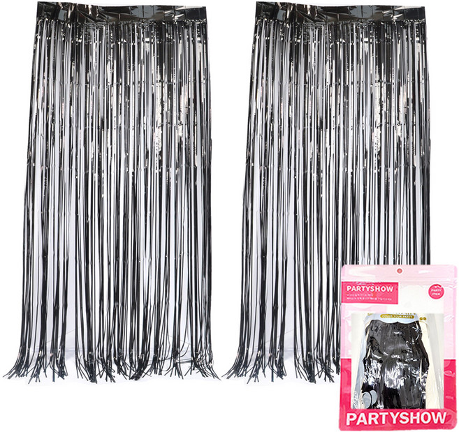 파티쇼 파티장식 은박 수술커튼 2p, 블랙, 1개