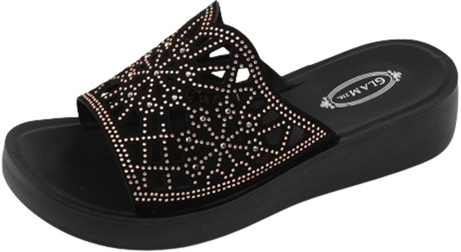 글램216 단골언니 여성용 베스리 보석 펀칭 통굽 슬리퍼