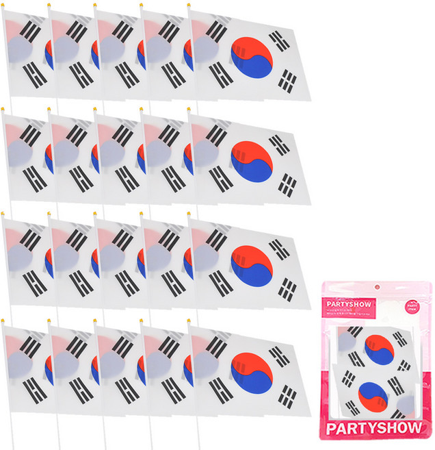파티쇼 일체형 수기 태극기, 혼합 색상, 20개