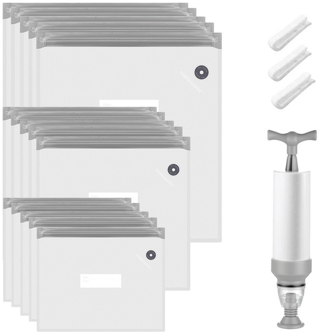 헬로키친 식품용 진공 압축팩 소 5p + 중 5p + 대 5p + 수동 압축펌프 세트, 혼합, 1세트